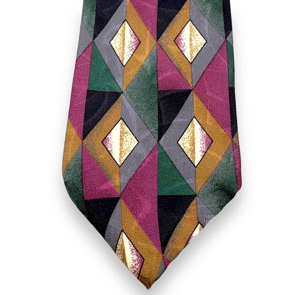 Stefano Milano Mens Silk Dress Tie Made in Italy Geometric Design 60"‎ 3.75" - Picture 5 of 10